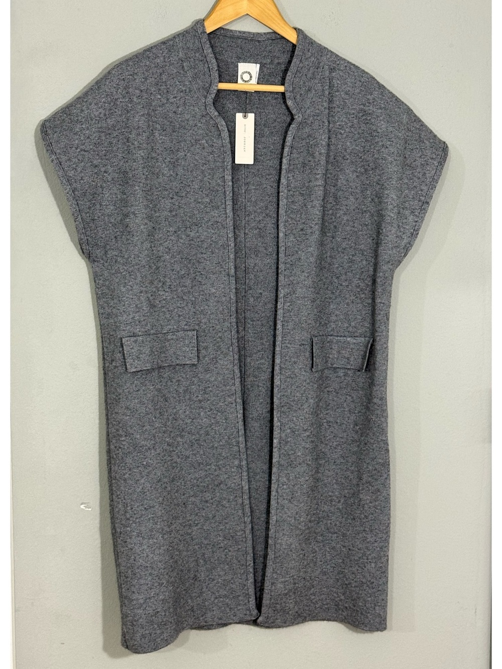 Anthropologie Akemi + Kin Gray Longline Open Front Sweater Vest One Size NWT